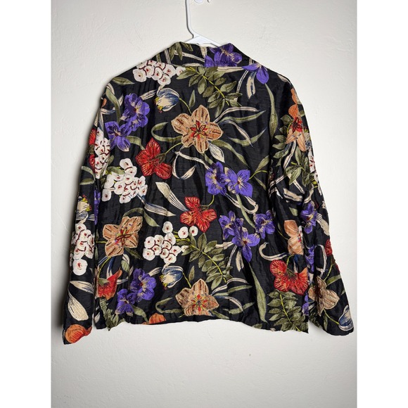 Chicos Design Black Floral Embroidered Silk Jacket Women's Size 2 - Picture 2 of 8